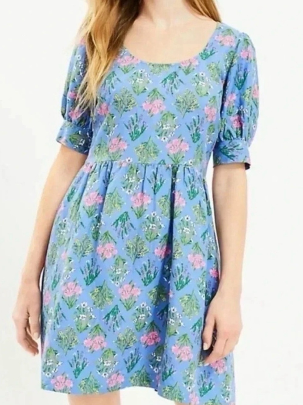 LOFT blue linen floral dress